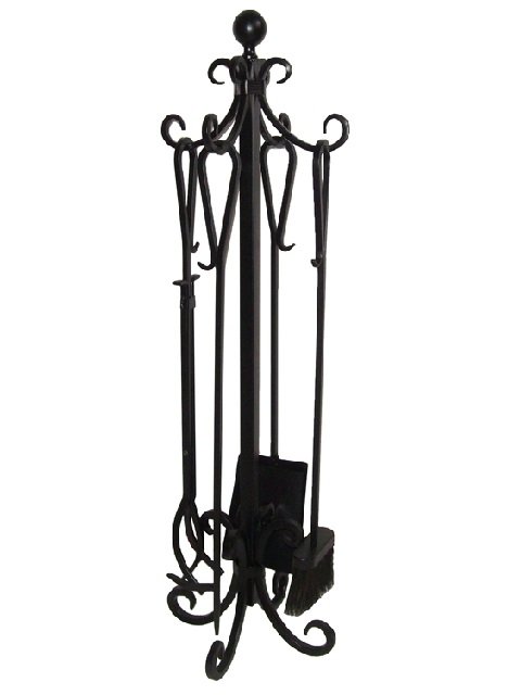 5 Pieces Scroll Fireplace Tools Set Black