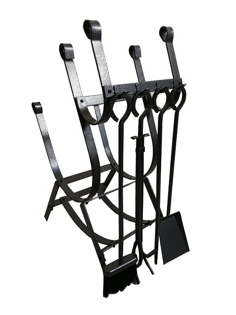 Wrought Iron Log Rack with Fireplace Tools